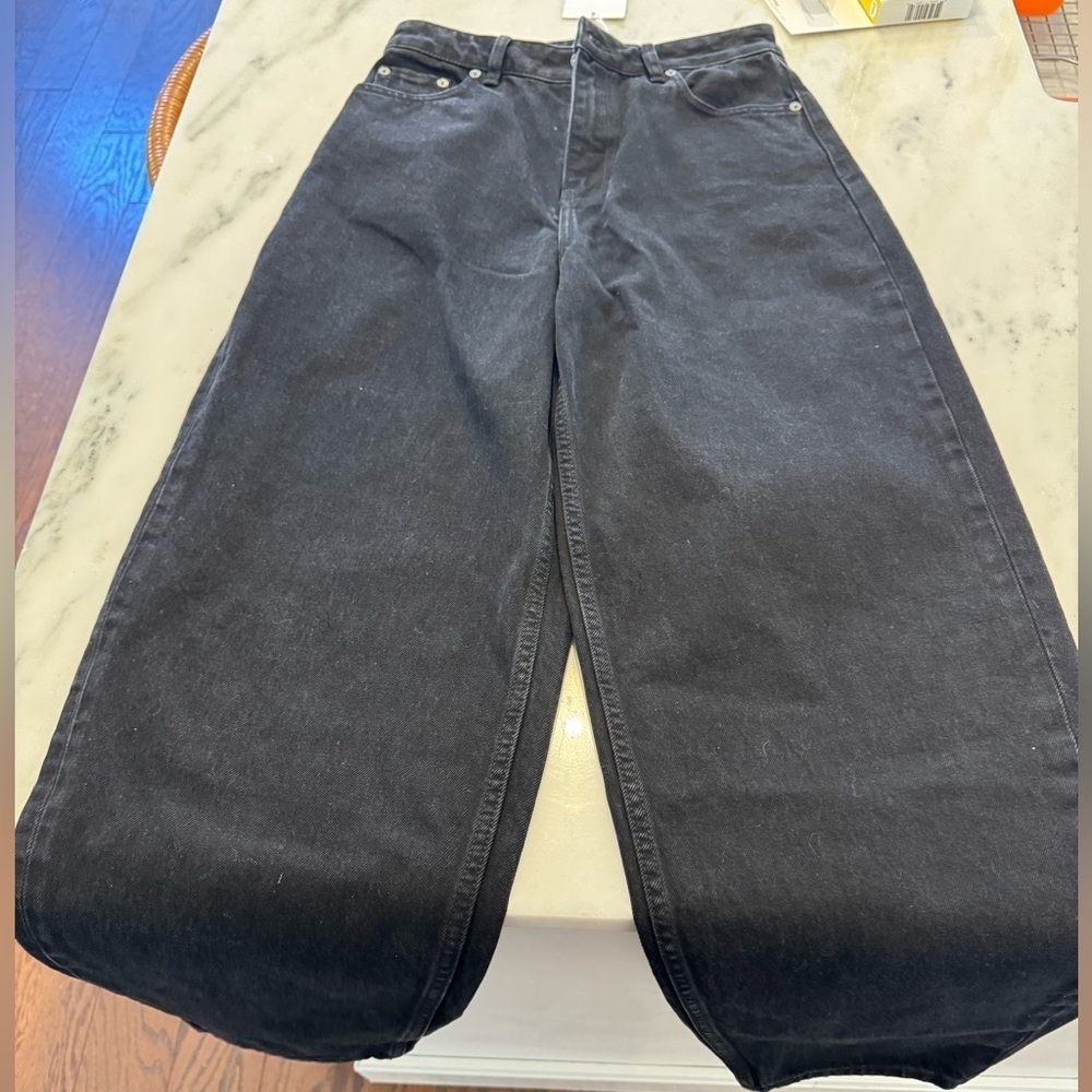 Ganni-NWT Stary Black Wash Denim Wide Leg Barrel Jeans - Picture 2 of 6